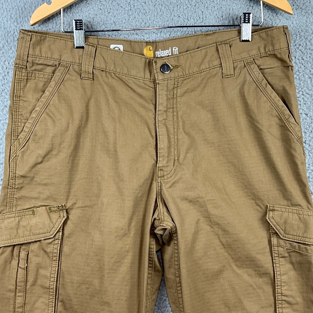 Carhartt Force Relaxed Fit Cargo Pants Mens 36x30 Brown Ripstop Work Trousers - Picture 3 of 11